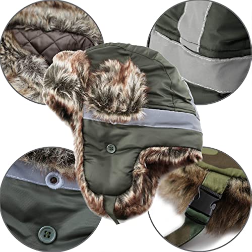 Image of Faux Fur Safety Reflective Aviator Trapper Hat Snow Ski Trooper Winter Cap