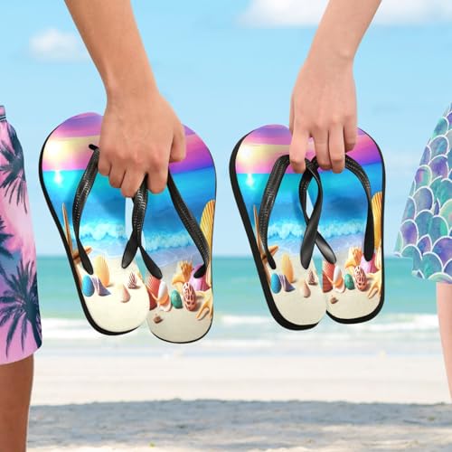 Nander Beach Starfish and Shells Sandal Flip Flops of Men's & Women's,Beach Slippers Flip Flops Shower Shoes4