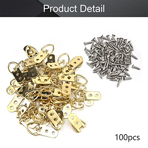 Image of MroMax 100PCS Ring Picture Frame Buckle 2.13 inch x 0.63 inchGold Tone Assortment Kit for Home Decoration Picture Frames Photo Hanging Solutions