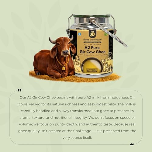 Image of Shree Aanantam A2 Gir Cow Ghee 5LTR Dolchi | Traditional Bilona Method | Curd- Churned - Cultured | Pure, Healthy and Natural Ghee | Grassfed Desi Cow Ghee