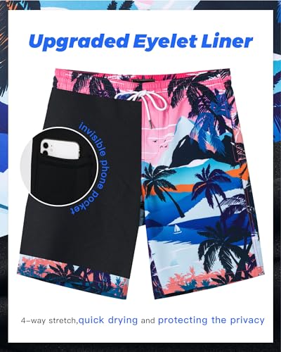 SURF CUZ 9" Mens Swim Trunks with Compression Liner Swimming Shorts 2 in 1 Stretch Quick Dry Zipper Pockets - Image 4