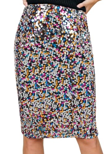 Anna-Kaci Women's High Waist Sparkly Sequins Midi Skirt Pencil Cocktail