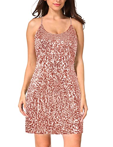 MANER Women's Glitter Sequin Dress Adjustable Spaghetti Strap Spa...