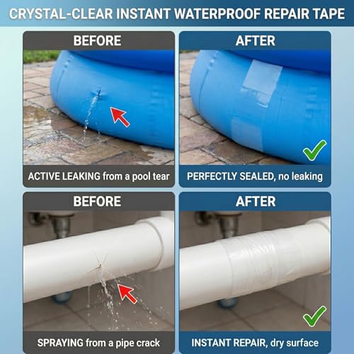 Image of Clear Waterproof Repair Tape 5 Inch x 10FT, Heavy Duty Vinyl & Tarp Patch Tape for Tent, RV Awning, Boat Cover, Sail, Underbelly, Inflatable and Outdoor Fabric Repairs