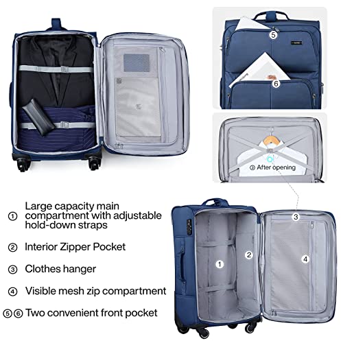 Hanke Multi-Function 28" Softside Expandable Checked In Suitcase With Spinner Wheels,Upright Luggage With Tsa Lock, Extra Large Rolling Travel Luggage For Woman & Men, 28-Inch(Blue) #TOP5