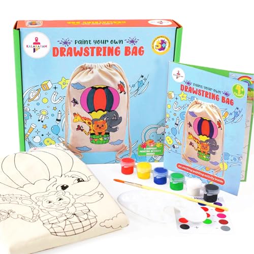 Image of Kalakaram DIY Drawstring Bag Painting Kit, Animal Theme Painting Kit, Pre-Printed Canvas Drawstring Bag, DIY Activity Art and Craft Kit for Girls, Teens, & Kids Age 5, 6,7,8,9+ Kids, Multicolor