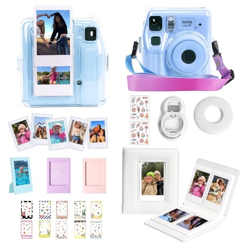 CAIYOULE Accessories for Fujifilm Instax Mini SE Instant Camera Case Mini Film Album Photo Frames DIY Stickers Selfie Mirror Assist Circle Bundle Include PC Case (No Camera)