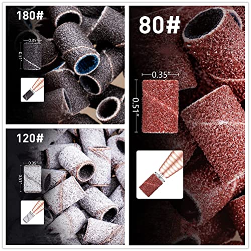 Luckaide Schleifhülsen Nagelbohrer 75PCS mit Nagelbohrer, Kasten, 80/120/180GRIT Nagelkunst-Schleifband Nagelfräser Aufsatz für Maniküre Pediküre Nagelpflege
