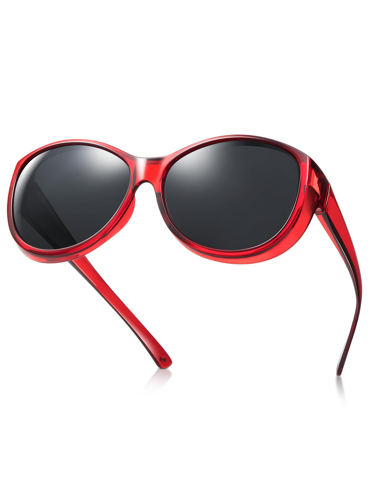 TINHAO Polarized Fit Over Sunglasses - Oversized Wrap Around for Prescription Glasses - UV400 Protection for Men Women Driving(Red, Black)