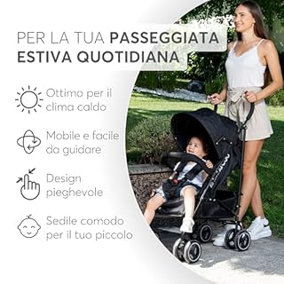 Passeggino KikkaBoo BEETLE, Passeggino da viaggio fino a 22 kg, Pieghevole, Leggero, Compatto, Grigio