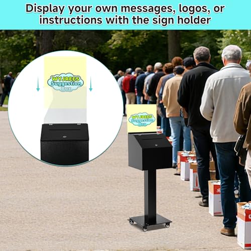 WYJREES Suggestion Box with Stand, Heavy Duty Metal Floor Standing Offering Box with Lock and Key, Ballot Box with Sign Holder for Voting, Charity, Church and Event Fundraising by WYJREES - Image 6