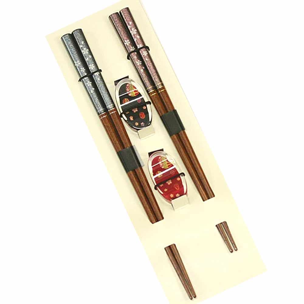 Echizen Lacquerware Couples Chopsticks & Rest Set Cherry Blossom Japan