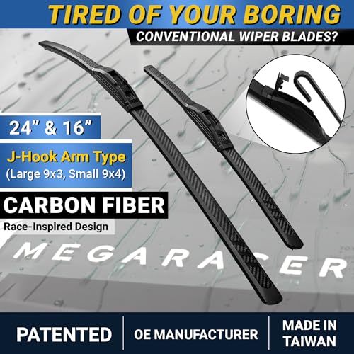 Mega Racer MR-WBCF-24-16 Carbon Fiber Windshield Wipers Blades 24 Inch+16 Inch | Patented Automotive Replacement Windshield Wiper Blades thumb #1