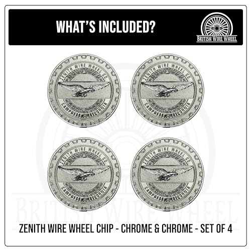 Image of Zenith Chrome 3D Metal Wheel Chip Emblems (Set of 4) | Triple Chrome Plated Solid Metal Wheel Chip Emblems, 2.25 inch | for Lowriders with Cut or Recessed Knock Off Spinner Caps