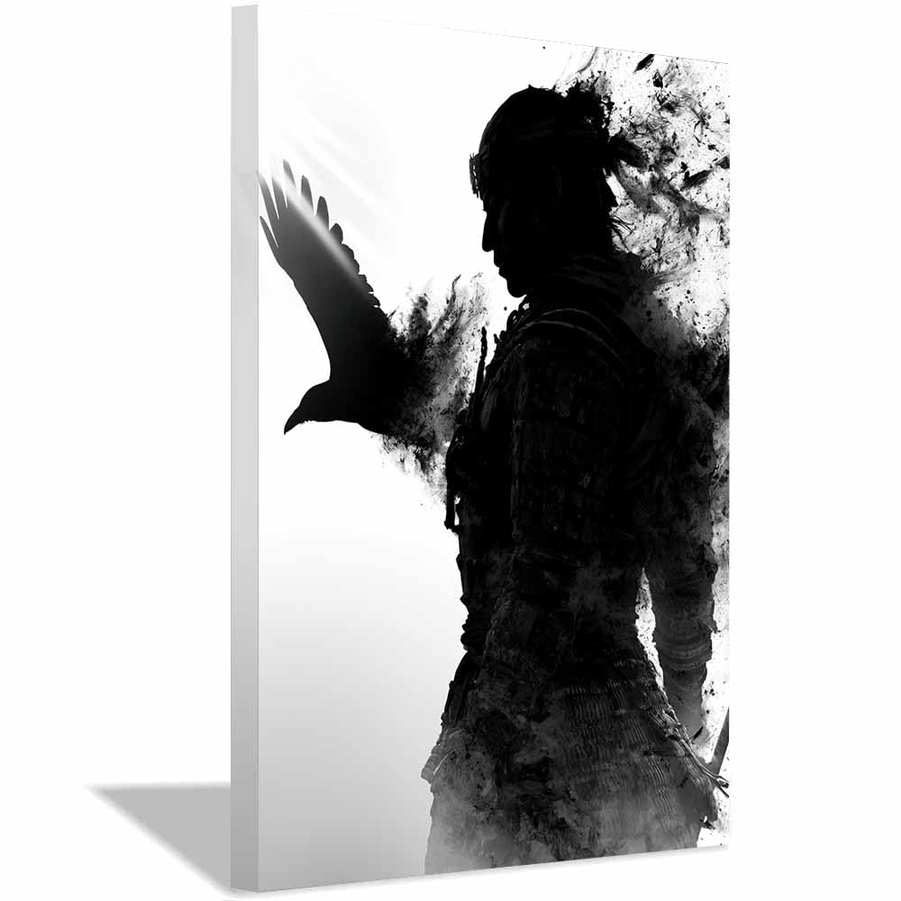 Tableau noir et blanc corbeau samouraï avec cadre de qualité supérieure - 8