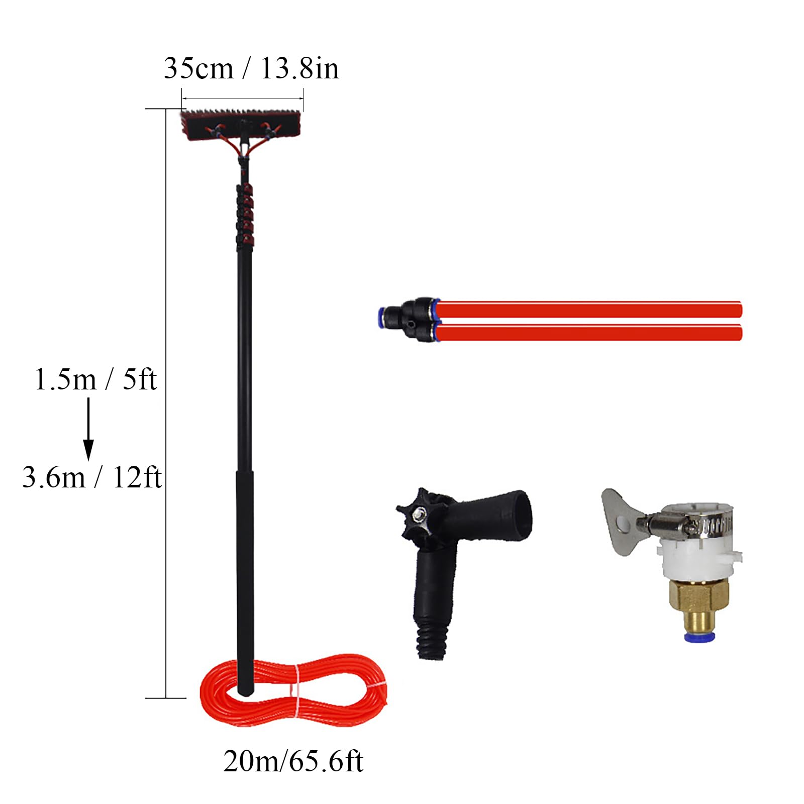 Pulitore per Pannelli solari Estensibile ad Acqua, Spazzola telescopica ad Acqua da 3,6 m | Spazzola da 35 cm, idropulitrice telescopica per la Pulizia di Pannelli fotovoltaici e solari, ne