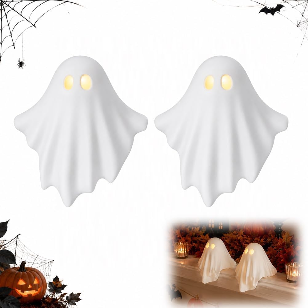 Spooky Light Up Ghosts, Mini LED Ghost lamp, Halloween Decorations、2Pcs