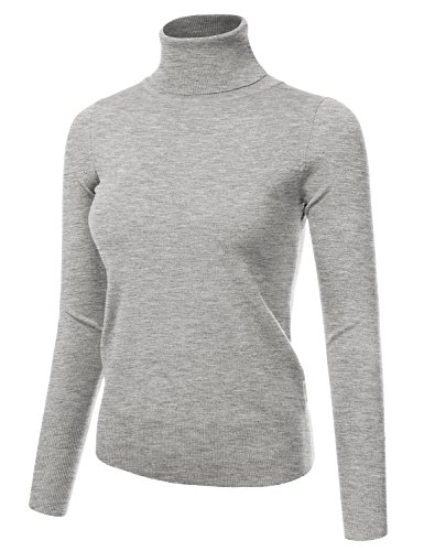 NINEXIS Women's Basic Long Sleeve Soft Turtle Neck Sweater Top HeatherGray XL - Thumbnail 2
