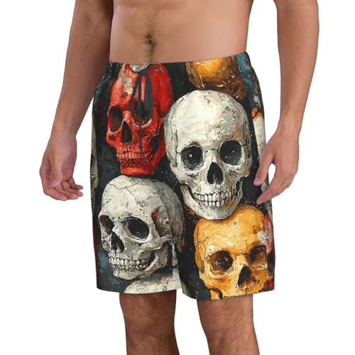 Men's Beach Shorts Board Casual Quick Dry Swim Trunks Holiday - Cartoon Skulls Patterns Vintage2