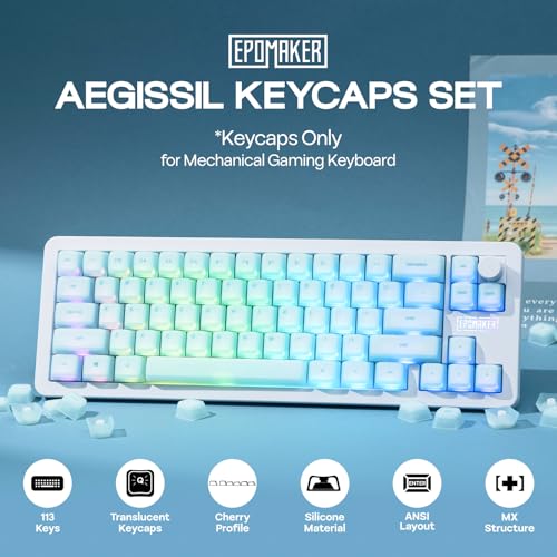 Image of EPOMAKER AegisSil Keycap Set, Silicone Material, Cherry Profile, 113 Keys, 65% /75% /96% /Full Size, Custom Keyboard Keycaps Set for Cherry MX, Kailh, Outemu, Gateron Mechanical Gaming Keyboard (Blue)