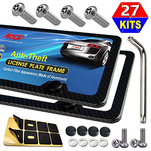 Aootf Carbon Fiber License Plate Frame Anti Theft Car Tag Holder, 2