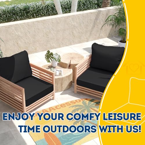 Image of AAAAAcessories Outdoor Deep Seat Cushions, Waterproof, Fade-Resistant Patio Furniture Replacement Cushions, Set of 2, 24 inch x 24 inch x 5 inch, Black