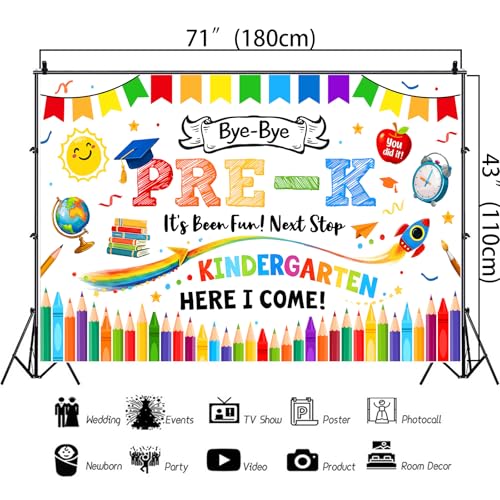 Save 50% on White Preschool Kindergarten Graduation Backdrop Banner