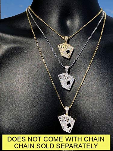 HarlemBling Solid 925 Sterling Silver Iced Ace Of Spades Lucky Royal Flush Pendant - Men's - Great For Any Chain!3