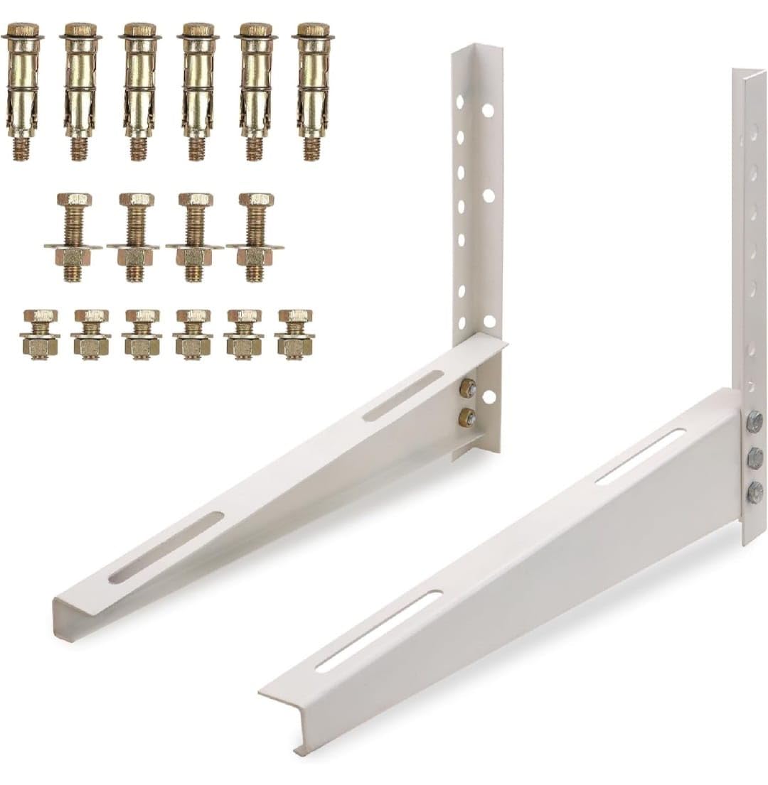 AC Outdoor Unit Wall Mount Bracket with Bolts and Nuts, White | Steel Construction, Wall Mount, Hardware Included, Adjustable Slots, Set of 2 Brackets-image-17