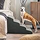 A.FATI Hundetreppe Bett, 4 Stufen Hunderampe aus hochdichtem Schaumstoff für Couch|Sofa|, rutschfeste Haustiertreppe 50cm Hoch für Kleine Hunde - mit Hundespielzeug Seil (grau)