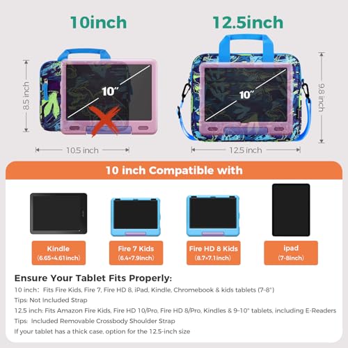 Image of Choco Mocha Kids Tablet Bag Fire HD 8 10 Tablet Carrying Case, Kids Tablet Sleeve for iPad & Kindle Edition & Chromebook 12.5 Inch,Dinosaur Blue