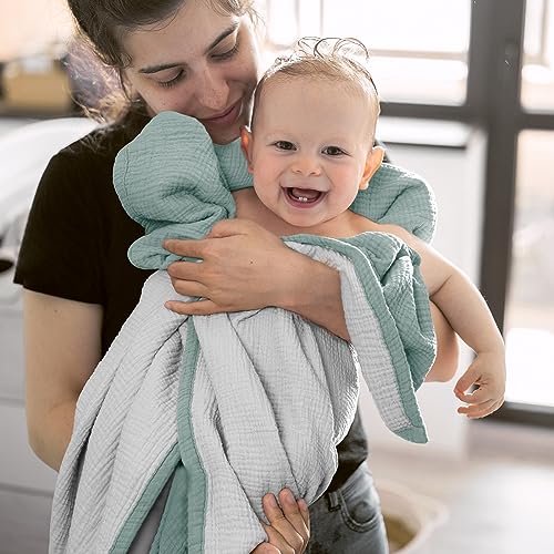 Image of lulumoon Muslin Baby Blanket Neutral: Cotton Toddler Blanket for Daycare Soft Reversible Crib Bedding - Lightweight 4-Layer Muslin for Stroller, Tummy Time & Travel, 47 inchx47 inch(Sage) | Soft Reversible Crib Bedding for Baby - Lightweight 4-Layer Muslin for Stroller, Tummy Time & Travel, 47 inchx47 inch(Sage)