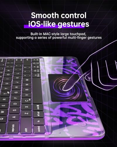 Image of Clear Keyboard Case for iPad Pro 13 inch (M5 /M4, 2025 /2024), Transparent Protective Cover with 7-Color Backlit Keyboard, 360 Rotating Stand, Multi-Touch Trackpad and Pencil Holder, Purple