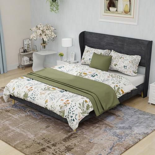 Generisch Cama tapizada moderna con cabecero acolchado de 140 x 200 cm - Gris, muebles de dormitorio con estructura baja (sin colchón), fácil de montar y diseño elegante