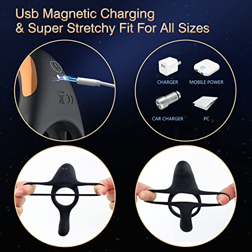 Vibrating Cock Ring With Clitoral Vibrator,10 Vibration Modes Penis Ring For Men, Medical Silicone Waterproof Sex Toys For Adult Couples Black #TOP4