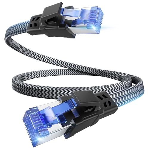 EWIND Anti-Tear Nylon for Cat 8 Ethernet Cable, 3FT Heavy Duty High Speed 40Gbps 26AWG 2000Mhz Internet Network Cable with Gold Plated RJ45 Connector, Durable Shielded LAN Cable for Modem, Router, PC