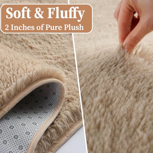 Tapete Premium Shag 5 x 8 Pies Beige Ultra Plush miniatura 4