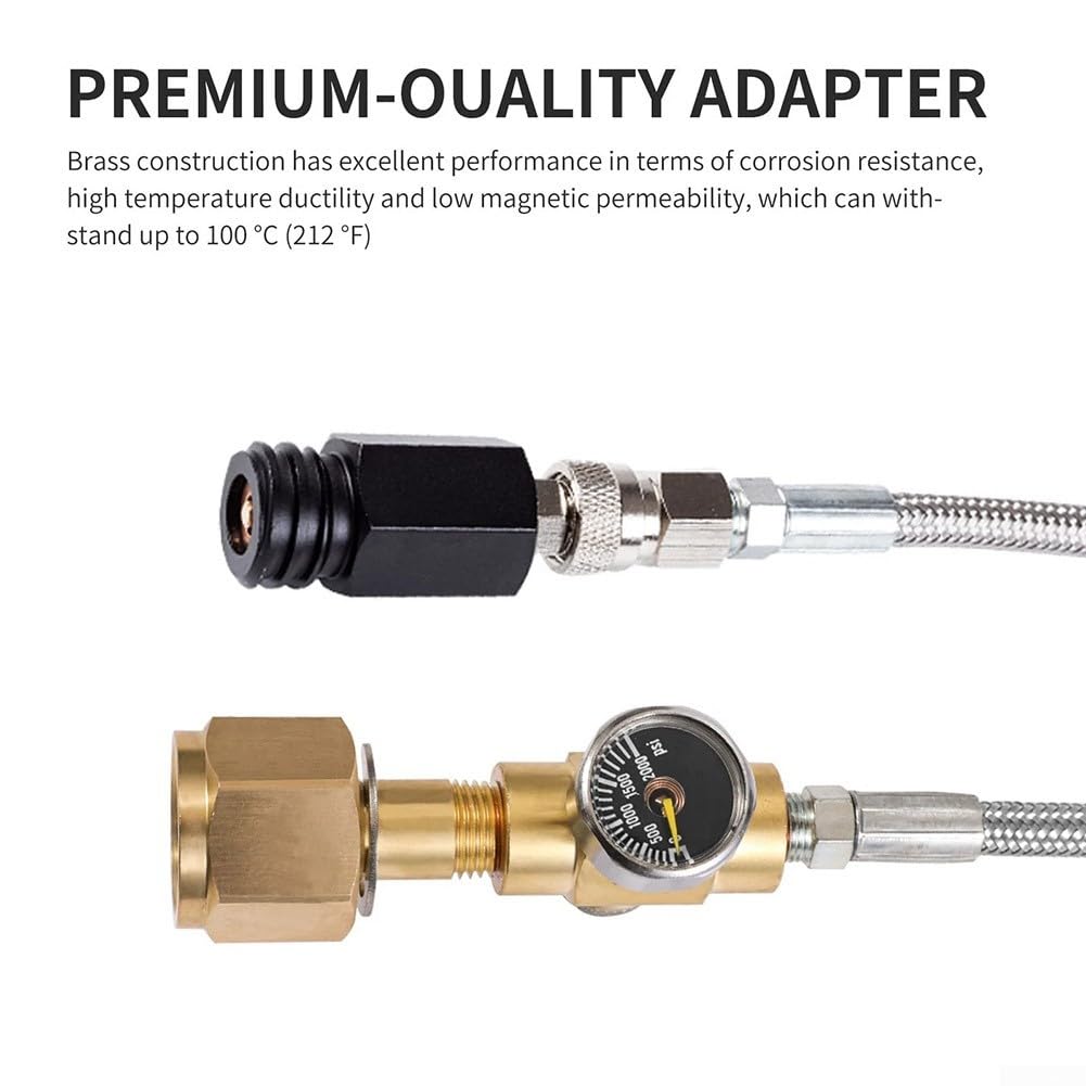 Adaptateur direct pour bouteille de gaz CGA-320 vers TR21-4 de 152 cm | Tuyau haute pression en acier inoxydable, manomètre et valve de purge pour machines à gazéifier Sodastream, Drinkmate, Aarke,