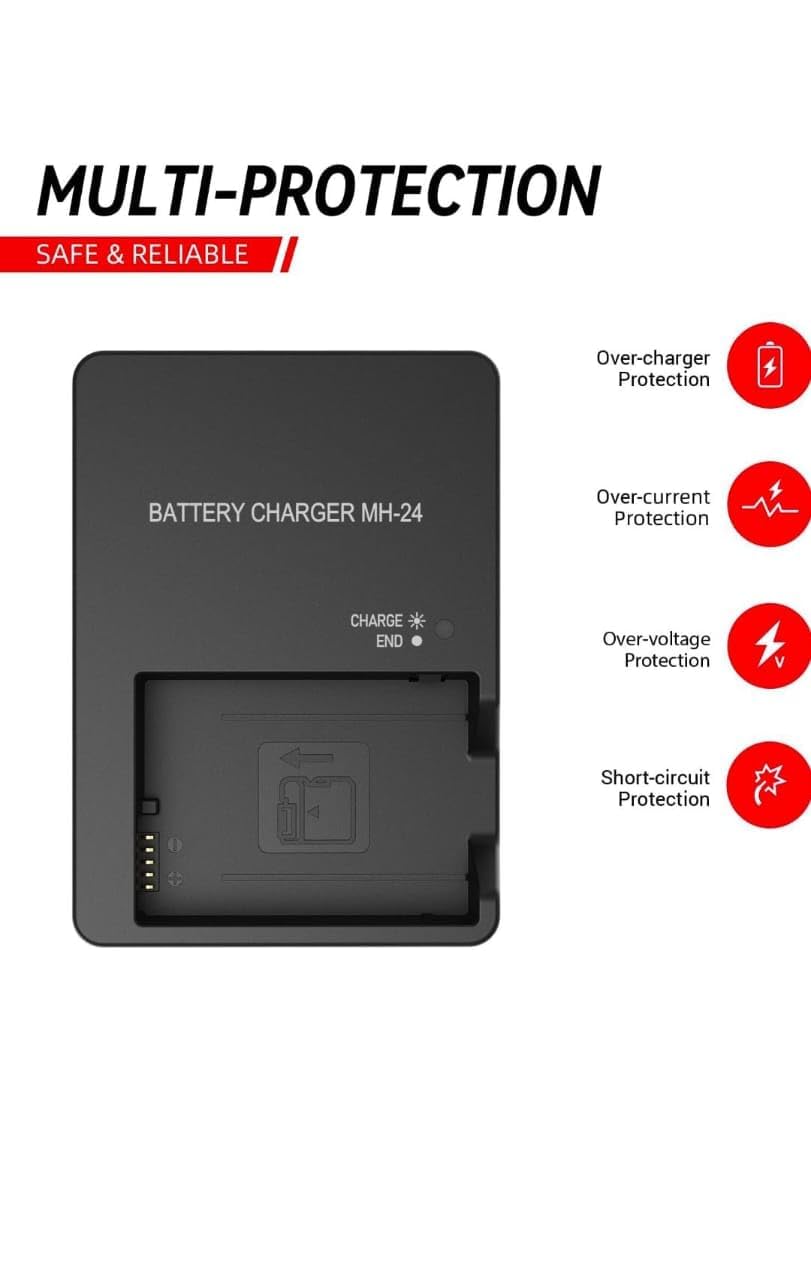 MICROUSB for use with Nik@on MH-24 Wall Battery Charger for: EN-EL14 EN-EL14A D3100 D3200 D3400 D3300 D3500 D5100 D5200 D5300 D5600 D5500 Df DSLR Coolpix P7000 P7100 P7700 Digital SLR Cameras, 1Pc 3
