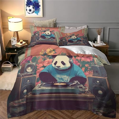 Parure de lit panda design rétro vintage avec housse 135x200cm douillette