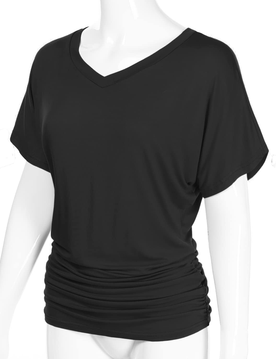 Women's Short Sleeve V-Neck Casual Dolman Top with Side Shirring (S-XXL) - Image 3