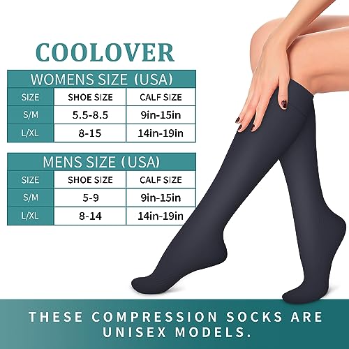 COOLOVER Meias de compressão de cobre para mulheres e homens (6 pares) - Melhor suporte para corrida
