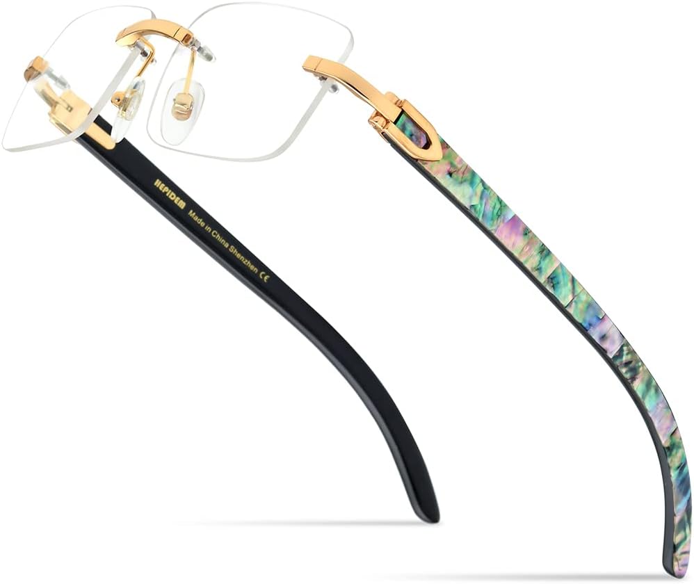 100% Really Buffalo Horn Mussel Shell Rimless Eyeglass Frame 908