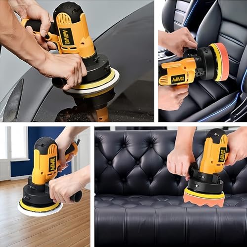 AUTIWOZ Rotary Car Polisher Buffer Sander 700W Mini Waxing Polishing Machine Kit for Car Boat Floor DIY Polish Buffing Clean 600-3500RPM with 5-Inch Pads Bonnets
