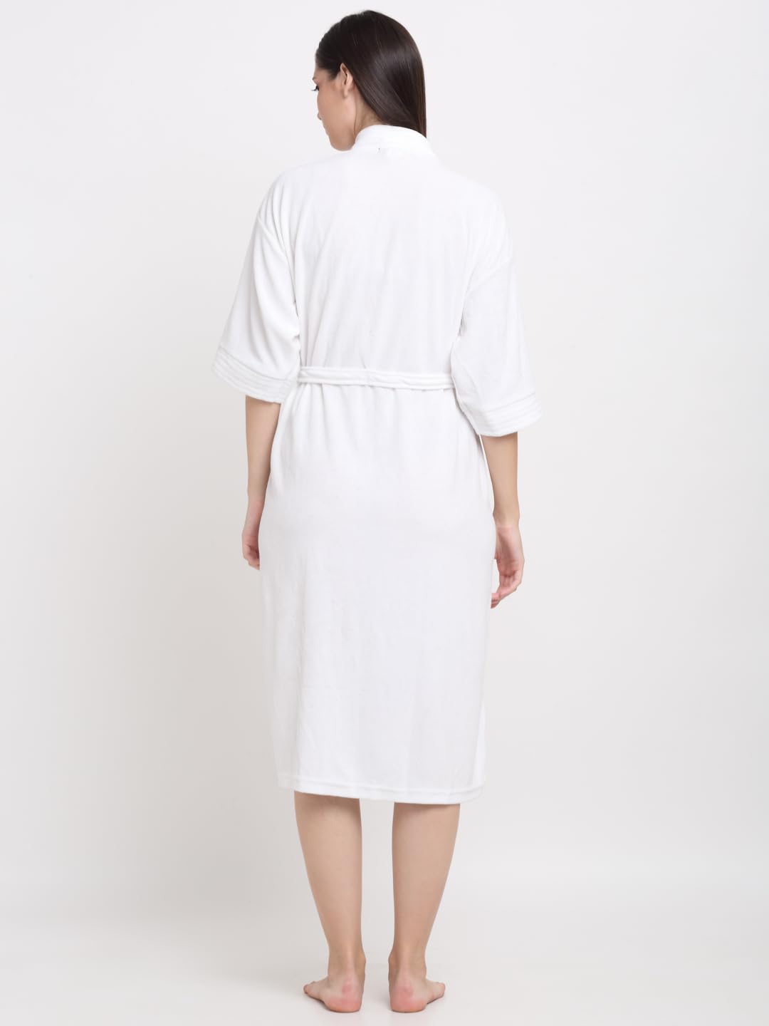 CREEVA Everyday Unisex Micro Terry Bathrobe Collection With kimono collar and 1 Pocket, 3/4 Sleeve Bath Robe Super Soft Light Weight - White - Image 3 thumbnail