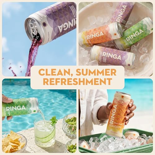 Image of RINGA Variety Pack Sparkling Hydration Drink - Cucumber Mint, Lavender Lemonade & Lemon Ginger - Organic Moringa + Apple Cider Vinegar with 3g Prebiotic Fiber - No Added Sugar, No Artificial or Natural Flavors - 12oz Cans (12 Pack)