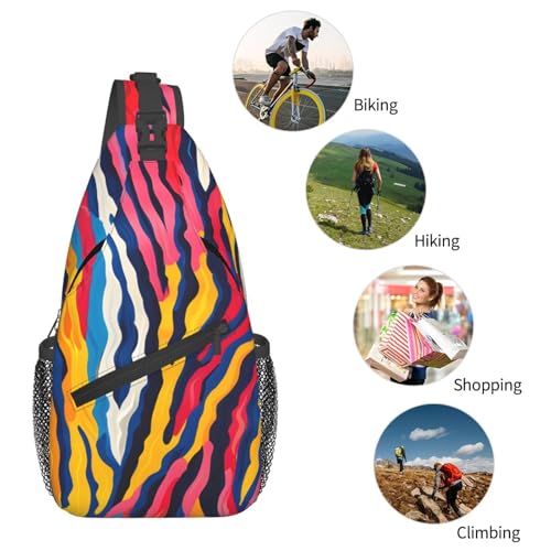 Mochila bandolera con textura cebra multicolor liviana para viaje miniatura 6
