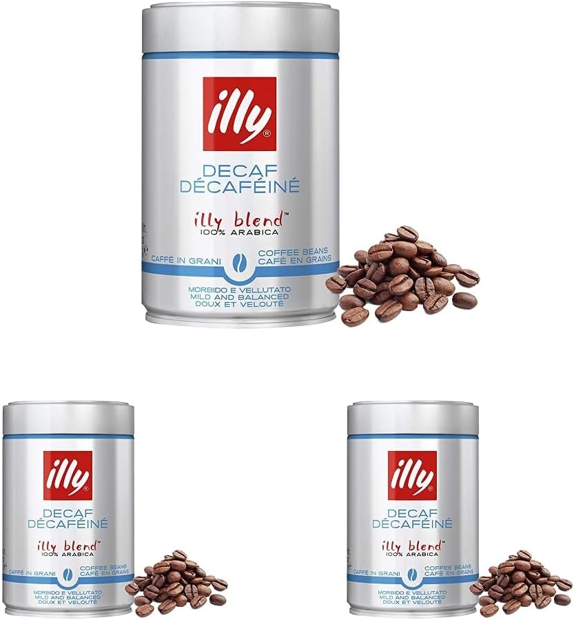 illy Coffee, Decaffeinated Coffee Beans, Medium Roast, 100% Arabica Coffee Beans, 250g (Pack of 3)