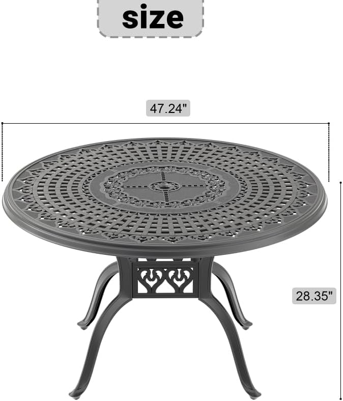 All-Weather Cast Aluminum Outdoor Dining Set with Swivel Chairs and Round Table for Patio, Deck or Garden Use (Black + Aluminium + Garden & Outdoor)