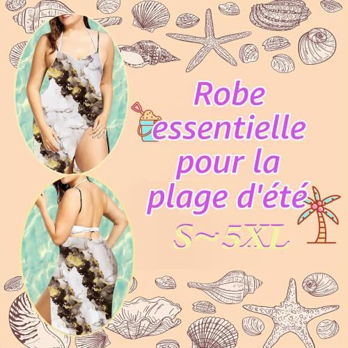 ATRACTIVOLL Femme Cache-Maillots et Sarongs de Bain, Été Robe de Plage, Bikini Cover Up, Kimono Tunique sans Manches, avec Bretelles Spaghetti, Imprimé Grande Taille Beachwear – vue 2
